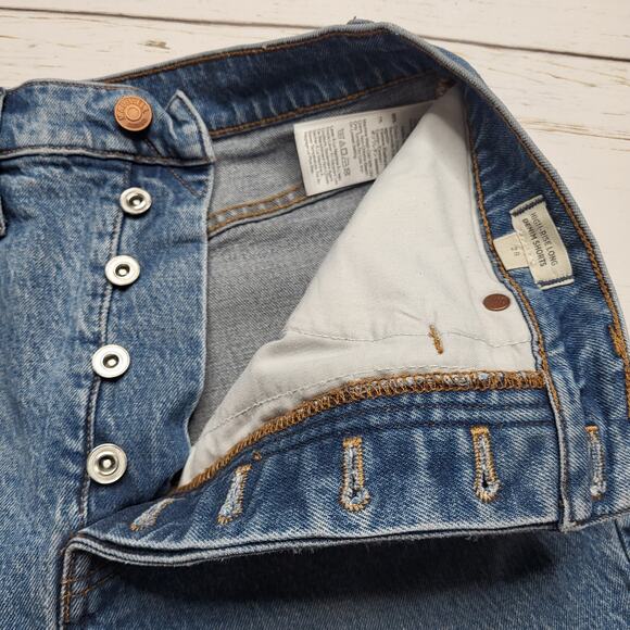 Madewell High Rise Long Denim Jean Shorts Medium Wash Raw Hem Button Fly 28 - Picture 5 of 10